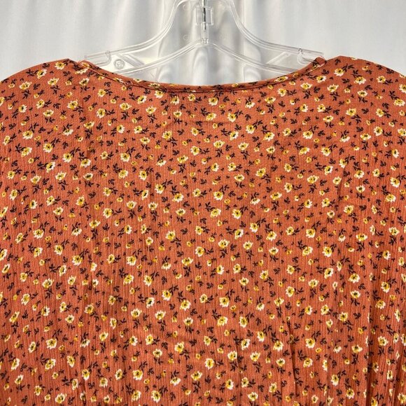 Gigio Womens Floral Mini Dress Short Sleeve Cinched Waist Orange/Multi Small - Picture 5 of 8